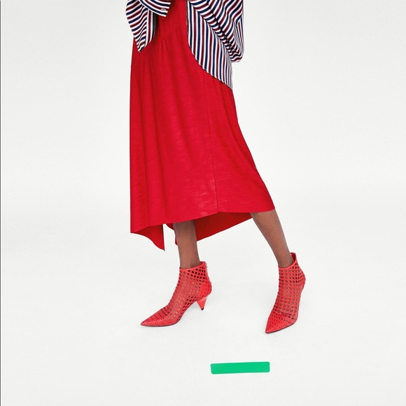 Zara || Red Braided Mid Ankle Boots - Picture 5 of 7